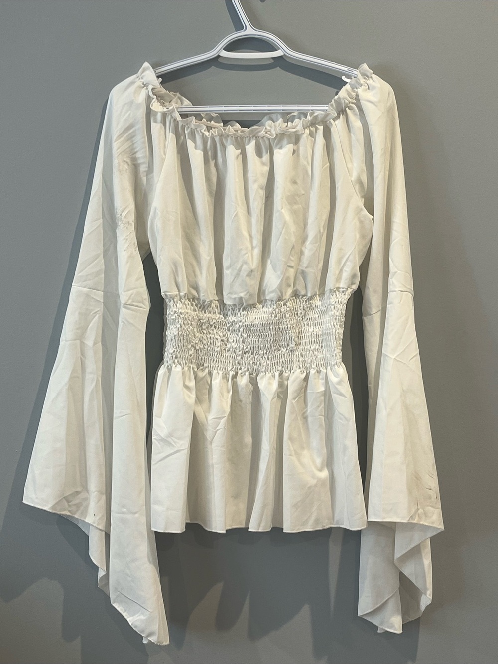 White Smocked Waist Peasant Top - Women